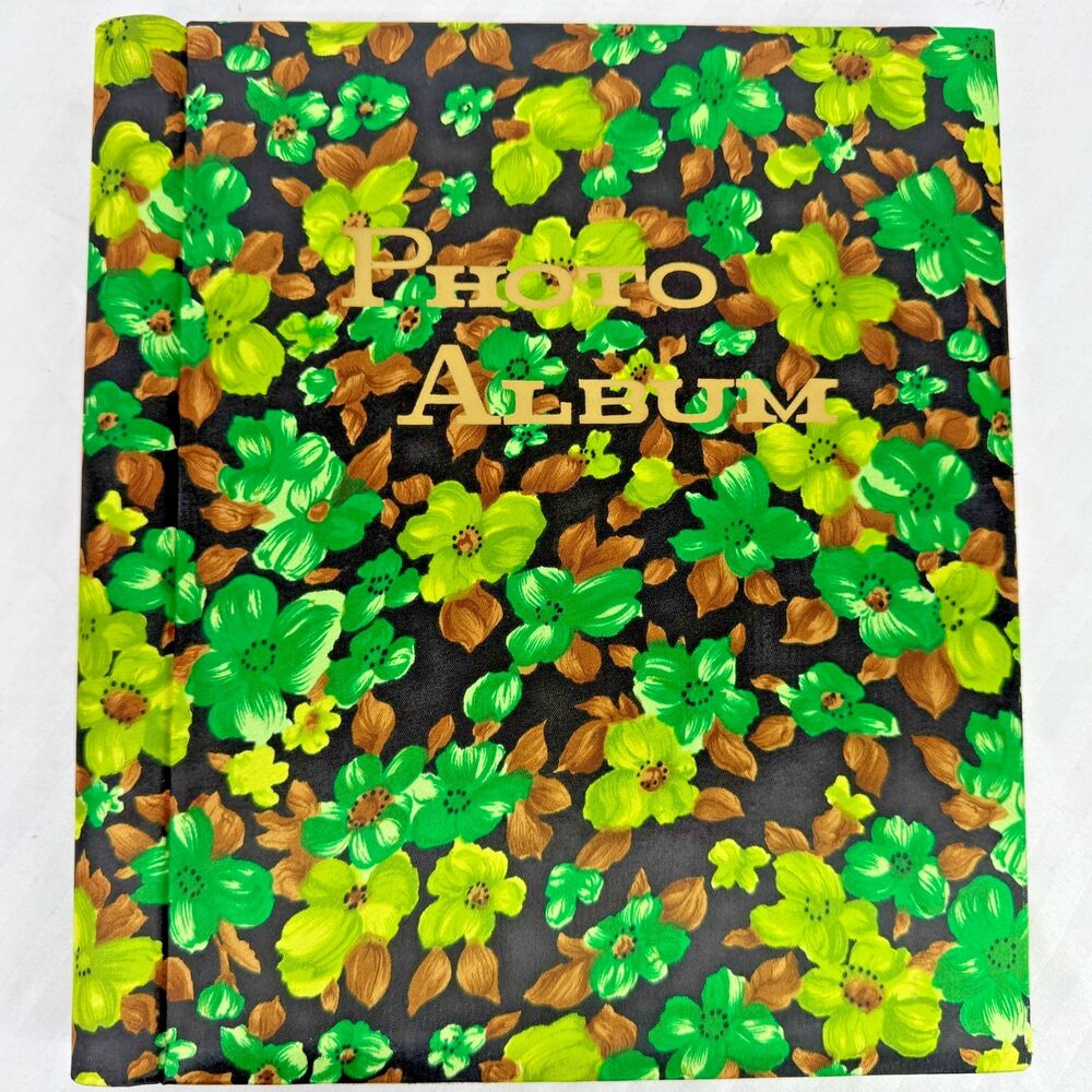 Vintage K-Mart Green Floral Self Adhesive Photo Album Made in Japan Spiral Bound